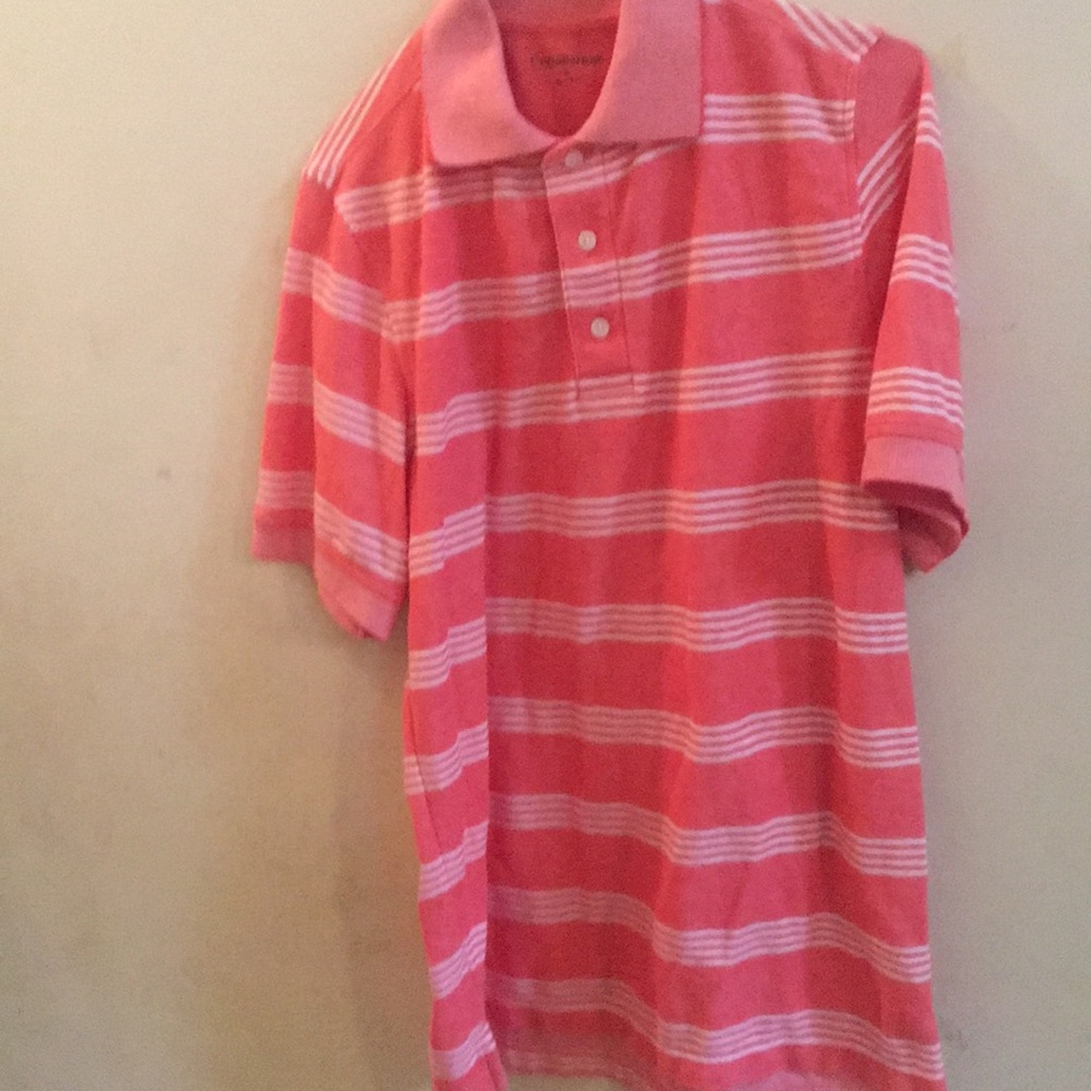 ✨3/$30 Croft Barrow Stripe Salmon Pink Polo Shirt - Picture 1 of 3
